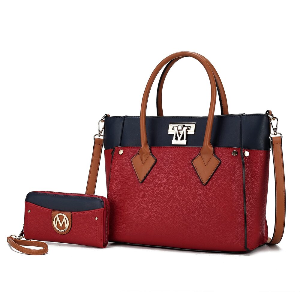 1580 Designer Tote Bag , Vegan Leather a Color-Block Fashion Handbag Purse